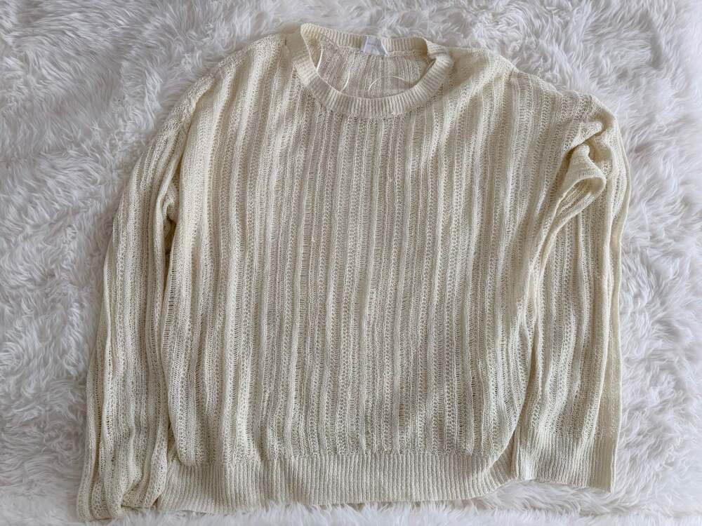 Bobbles & Lace Cream Lightweight Open Knit Crewneck Sweater Size L